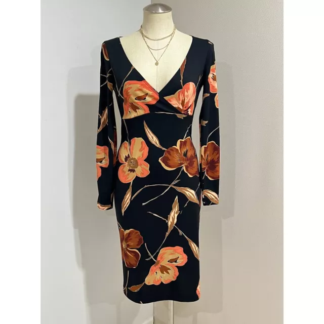 Trixxi Junior's Black Coral Floral Print Split Sleeve Cocktail Midi Dress Size S