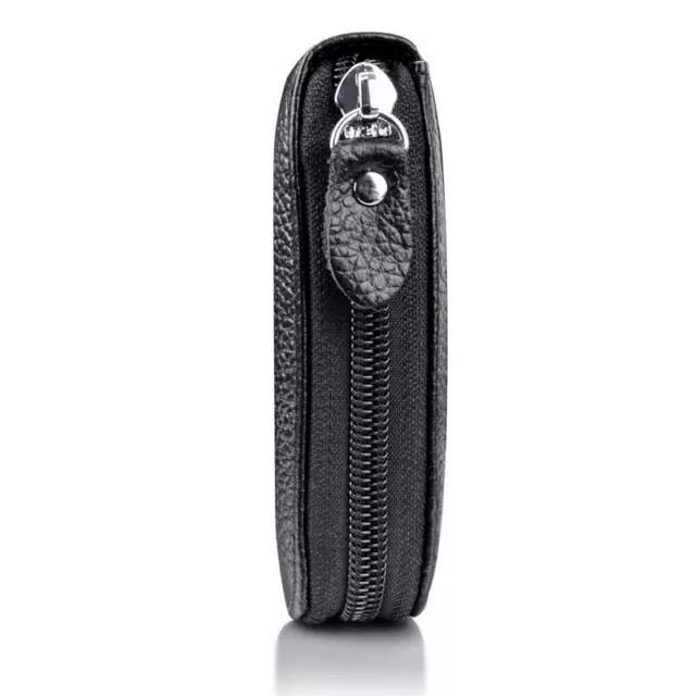Men's Wallet Genuine Leather Credit Card Holder RFID Blocking Zipper Thin Pocket 9