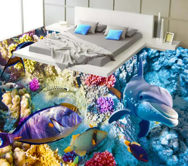 3D Clownfish Dolphin Sea 5 Floor WallPaper Murals Wall Print Decal AJ WALLPAPER