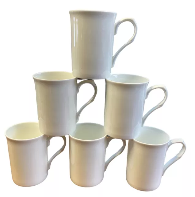 6 White Mugs Fine Bone China Coffee Tea Mug Set White Castle 295ml 10Fluid Oz