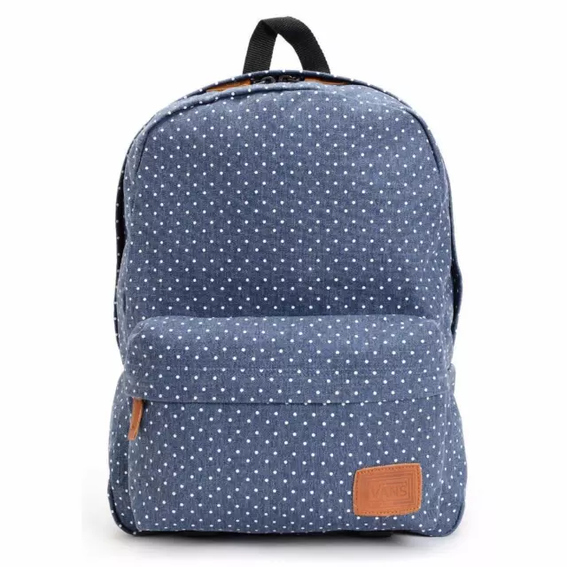 Vans Off The Wall Deana RTL Denim Blue Polka Dot Cotton Backpack Bookbag New NWT