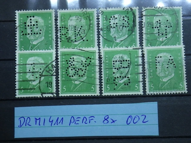 Deutsches Reich 8 x MI. 411 Perfin Perfins Firmenlochung Lot gestempelt 002