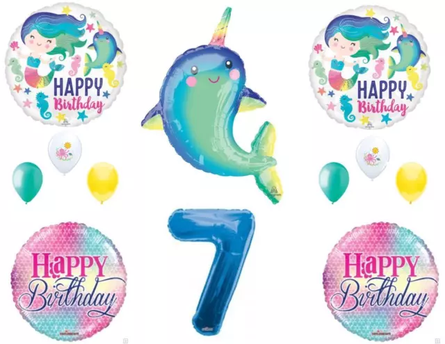 Narwhal and Mermaid 7th Birthday Party Balloons Decoration Supplies Ocean Whale