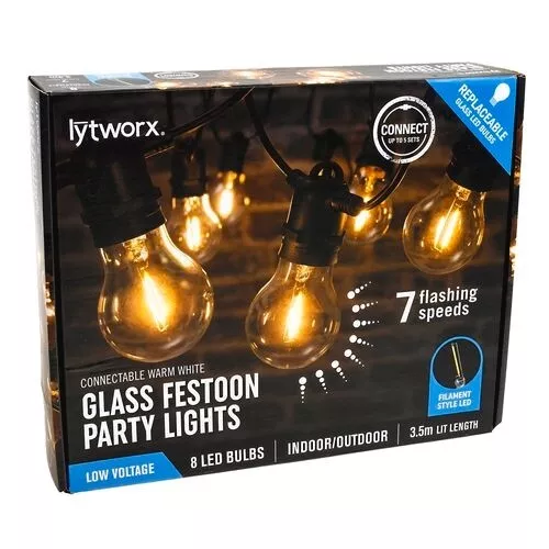 Lytworx Warm White Glass Festoon Party Lights - 8 Bulbs - AUSTRALIA BRAND