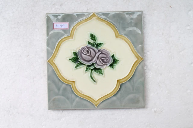 Vintage Tile Art Nouveau Majolica Purple Flower Design Architecture Tile Nh4419