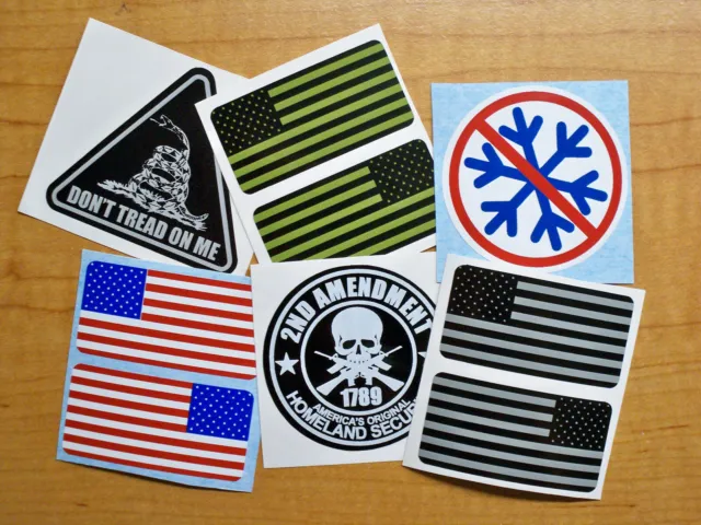 6pk American Flags Hard Hat Stickers | Gadsden Snowflakes 2nd Black Ops Decals