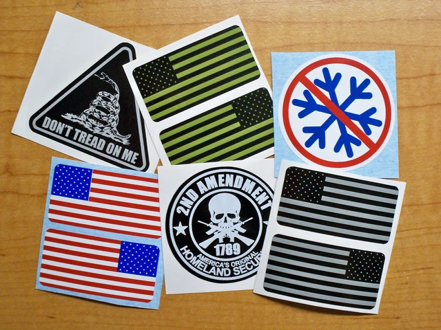 6pk American Flags Hard Hat Stickers | Gadsden Snowflakes 2nd Black Ops Decals