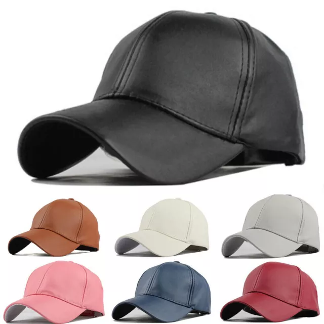 Men Women Plain Cap PU Leather Baseball Snapback Hip-hop Sports Adjustable Hats