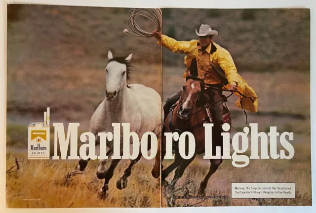 1984 Marlboro Cigarette Cowboy White Horse Vintage 2 Page  PRINT AD