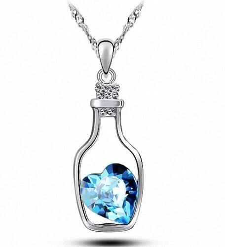 Womens 9K white Gold Filled wishing well bottle necklace with gift box