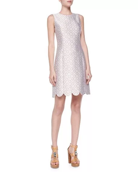 Michael Kors Collection Dress 8 White Eyelet Scallop Hem Jacquard Shift $1,895