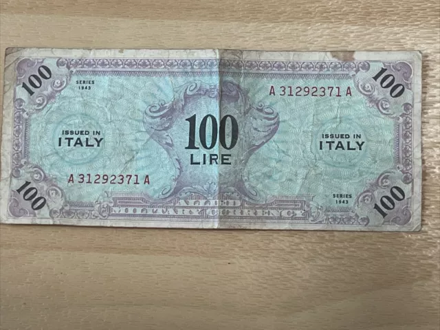 Allied Military Currency Italy - 100 Lire Series 1943 WWII AMC