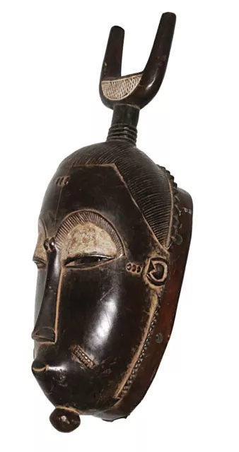 African Mask Wood Baule Ivory Coast Antiques Vintage Ethnic Tribal Wooden Art