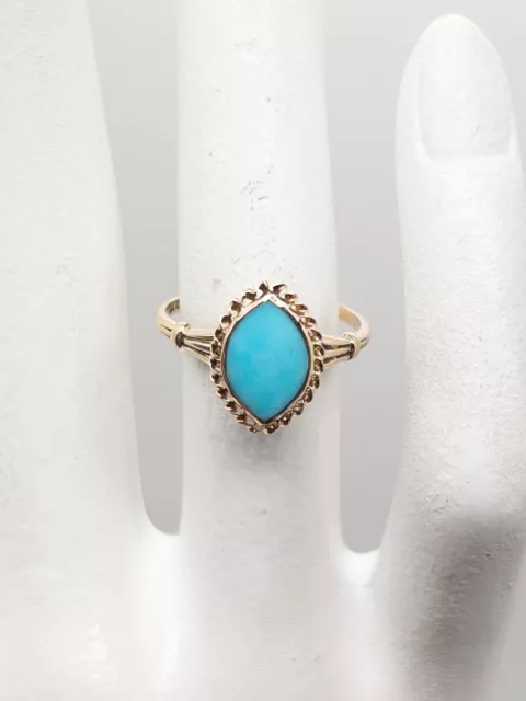 Antique 1900s Edwardian 2ct Natural Marquis Turquoise 10k Yellow Gold Ring