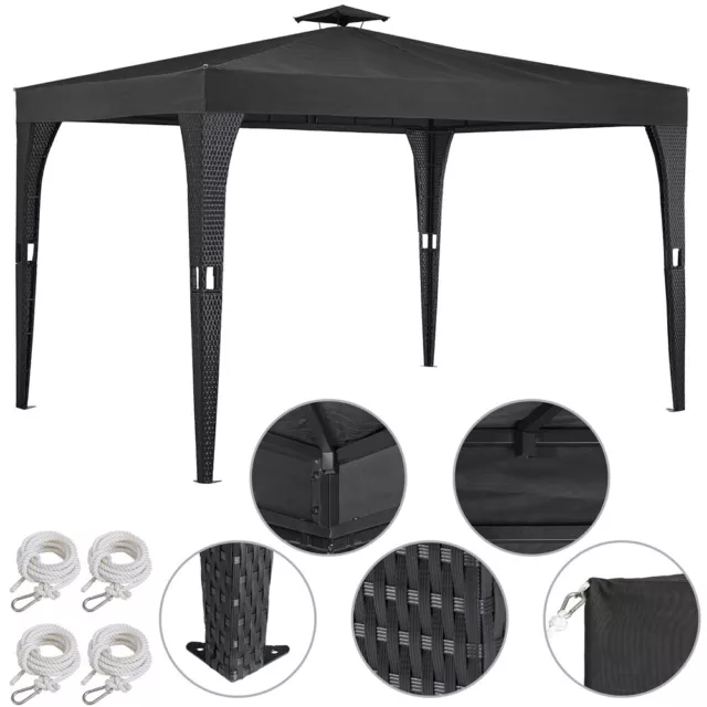 Pavillon Gartenzelt Gartenpavillon 3x4m Poly-Rattan Wasserabweisend