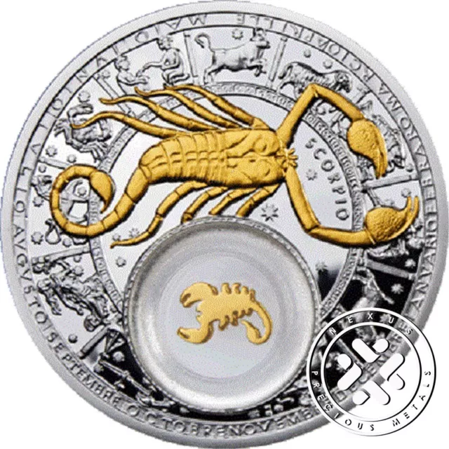 2013 SCORPIO SILVER Proof Coin with gilded 999 Gold insert Belarus ...