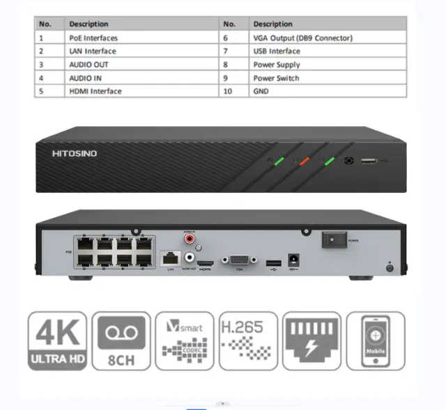 HIKVISION OEM DS-7608NI-Q1/8P 8MP 8CH 8POE 4K NVR H.265+ Network Video Recorder