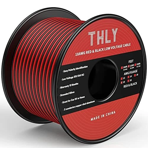 THLY 18 Gauge Wire,120FT 18 AWG 2 Conductor Red and Black Wire DC Cable 12V/24V