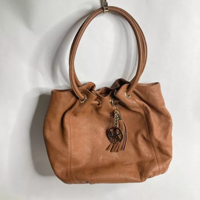 Michael Kors Tan Astor Large Ring Tote Bag Hobo Purse Pebbled Leather