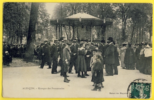 cpa 61 - ALENÇON en 1907 (Orne) KIOSQUE à MUSIQUE Concert Jardin des PROMENADES