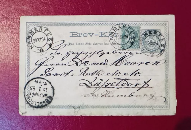 NORWAY 1884 Postal Stationery Card TO Düsseldorf GERMANY