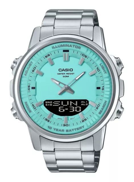 Casio Analog Digital Combination Turquoise Dial Quartz AMW-880D-2A2V Mens Watch