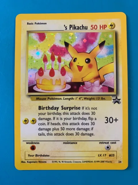 Birthday Pikachu #24 Black Star Promo Holo Rare Vintage Pokemon Card - NM