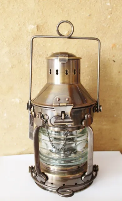 Ankerlampe Schiffslampe Messing antik mit Petroleumbrenner 24 x Ø 12 cm