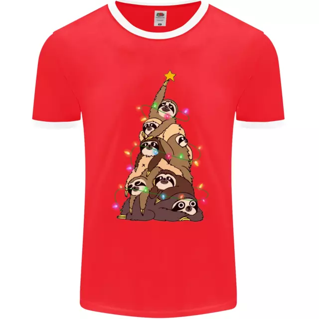 Christmas Sloth Tree Funny Xmas Mens Ringer T-Shirt FotL