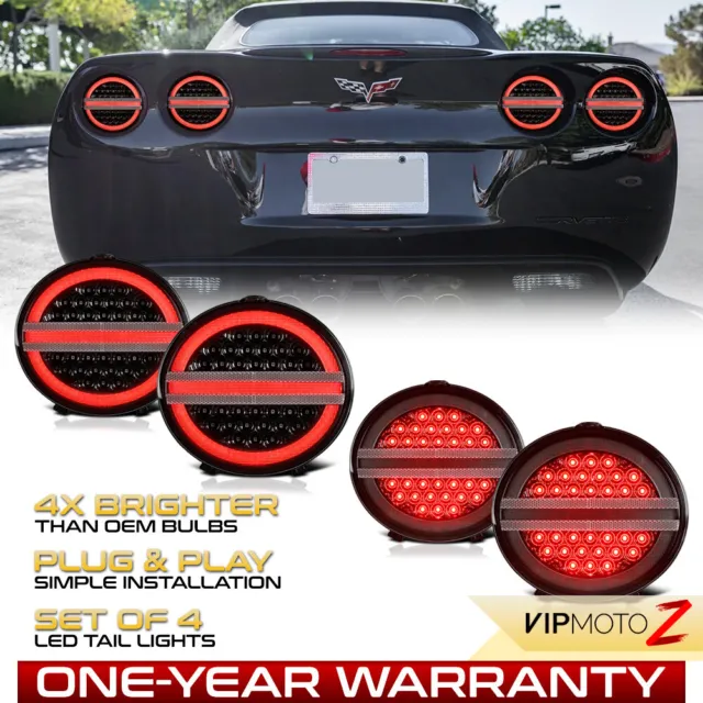 4PC Full LED Chrome Clear Tail Lights Brake Lamp For 2005-2013 Chevy C6 Corvette