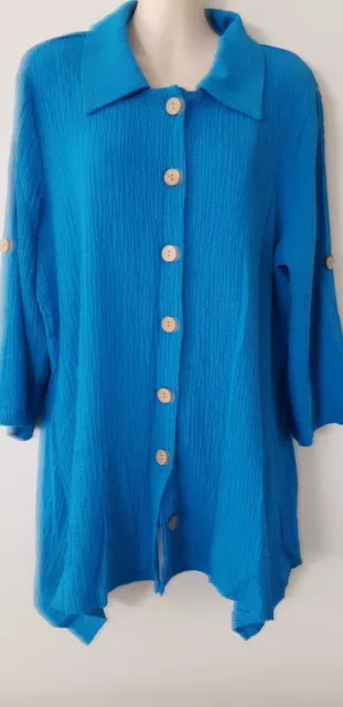 Ladies Blue *Button Up Sleeves  Feature  Top*Size 16* *Preloved *