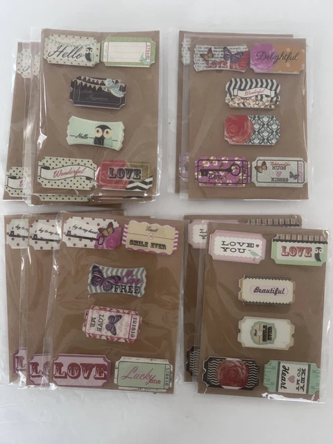 Lote de 10 paquetes de 6 piezas adornos en forma de boleto de madera - 60 en total ~ 1x2"" ~NUEVO