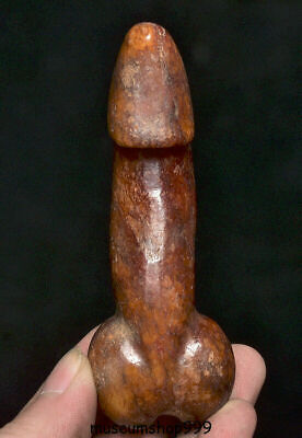 3.6" Old China Hongshan Culture Jade Carving Male Penis phallus Pendant Amulet