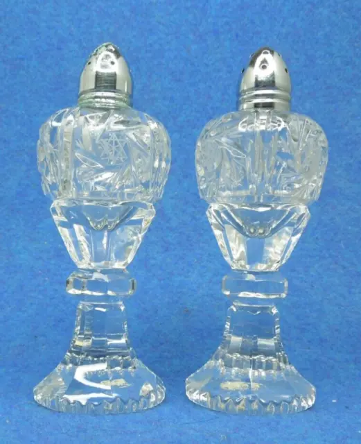 Large pressed glass w/ etched star salt & pepper shakers made in West Germany