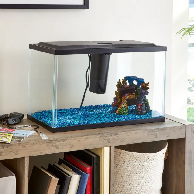 5-Gal Glass Fish Tank Glass Aquarium Hood Starter Kit w/LED Lighting Home Office