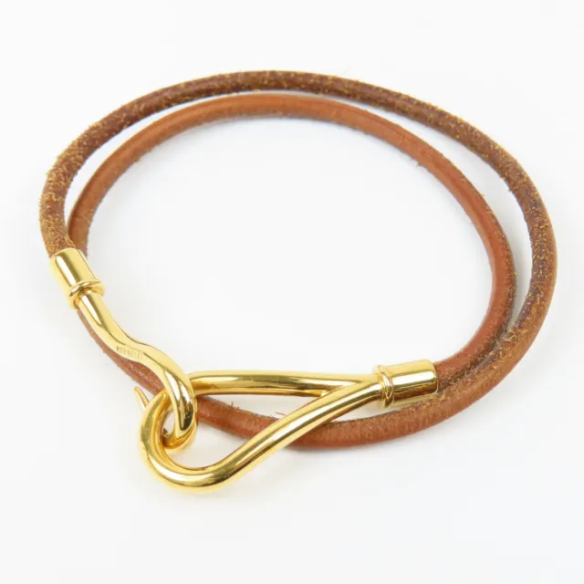 HERMES JUMBO: LIGHT Brown, Leather & Silver Hook Bracelet/Choker (ot)  £307.49 - PicClick UK