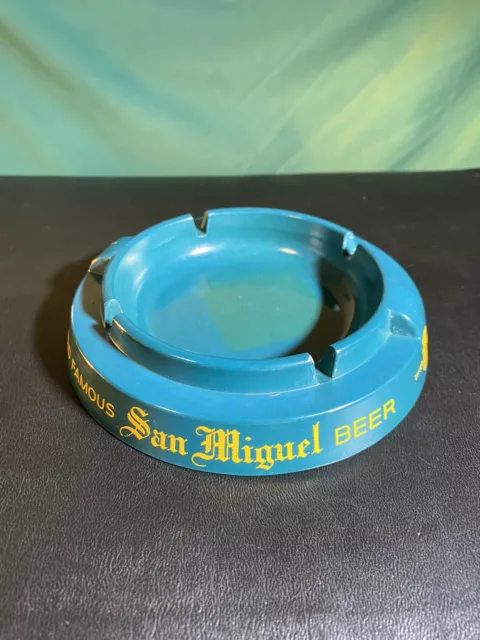Vintage San Miguel Beer 5.5” Green Plastic Ashtray World Famous, Since 1890, HTF