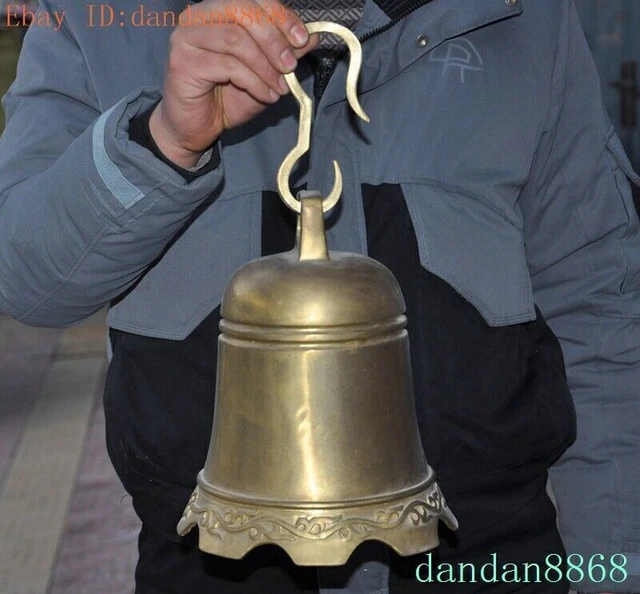 14"Old Chinese China Buddhism temple bronze brass statue Bell Chung chimes clock