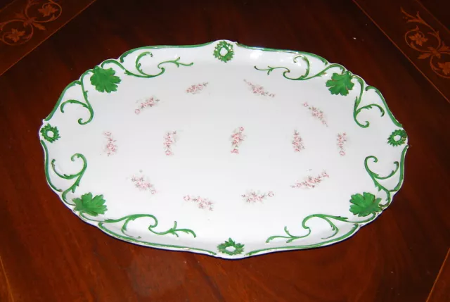 Wonderful Large Vanity Or Serving Porcelain Tray Done In Green White And Flowers