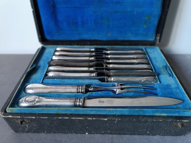 MÉNAGÈRE ARGENT ERNEST Compère XIX ème, couteaux et grandes cuillères ...