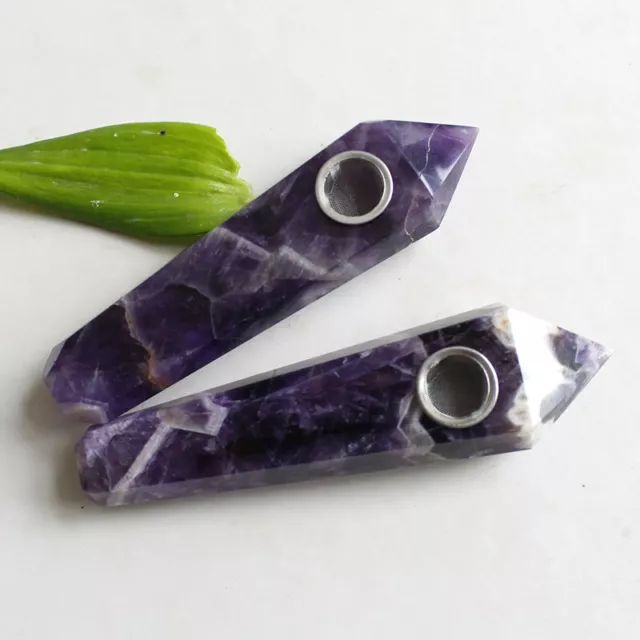 Natural Dream Amethyst Quartz Crystal Point Smoking Pipe Healing Chakra Obelisk