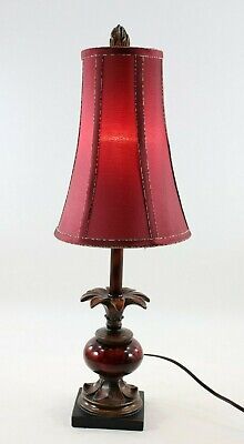Art Deco Ruby Red Resin Table Lamp Plant Shape Style W/ Shade & Bulb