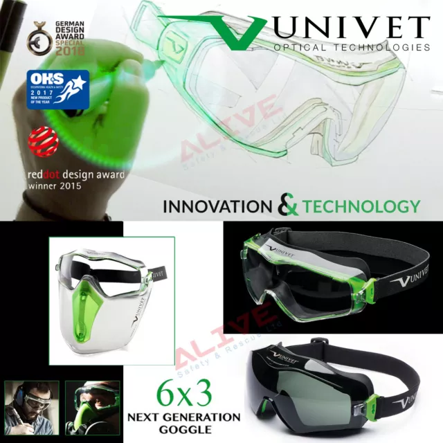 Univet 6X3 Ultra Safety Goggles Overspecs Work Glasses Anti Scratch & Anti-Fog