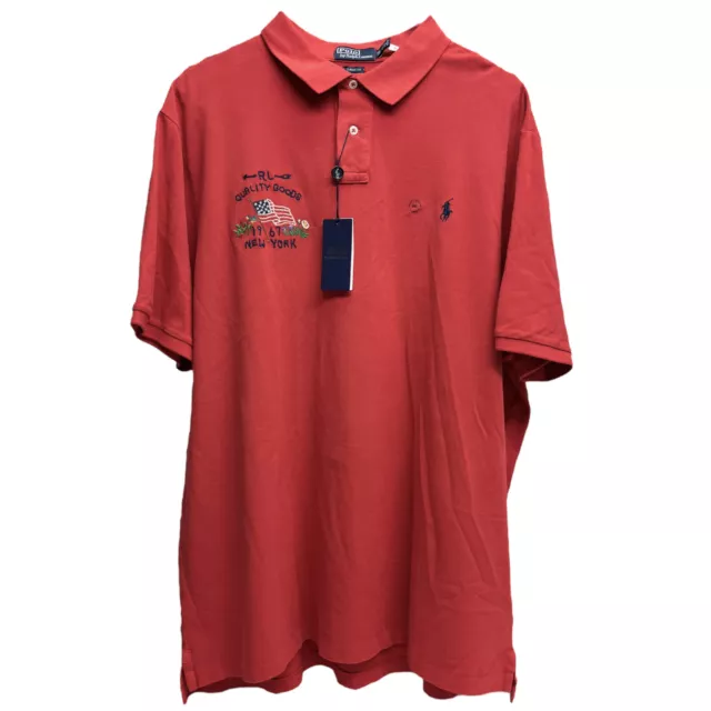 Polo Ralph Lauren Short Sleeve Shirt Red Embroidered Flag Mesh $125