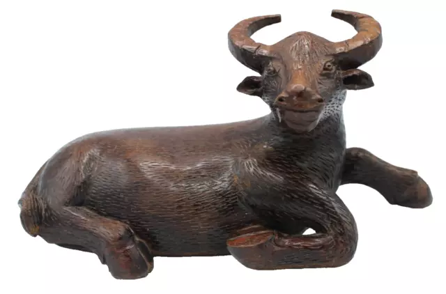 VINTAGE WOOD HAND CARVED WATER BUFFALO, OX, BULL Sculpture Figurine Collectable