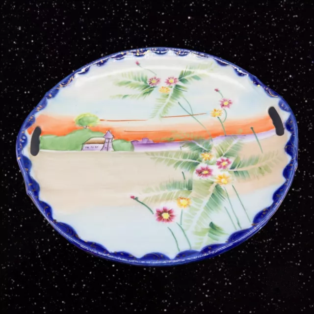 Hand Painted Porcelain Plate Made In Nippon Jalanese Scene Hand Made 10”W 1”T