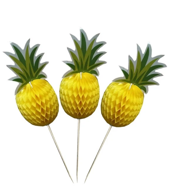 100 Pcs Hawaiian Cake Topper Pineapple Luau Cupcake Pool Party Flower Lottery