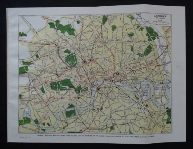 Vintage Map: Central London & Railways, New Universal Encyclopedia, 1949