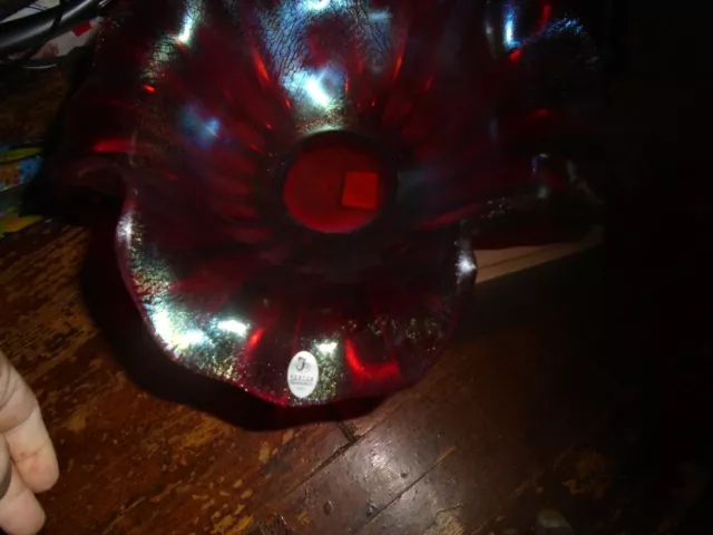Large Fenton Glass Ruby Iridized Crackle Stretch Bowl 5987 Rl Mint In Box