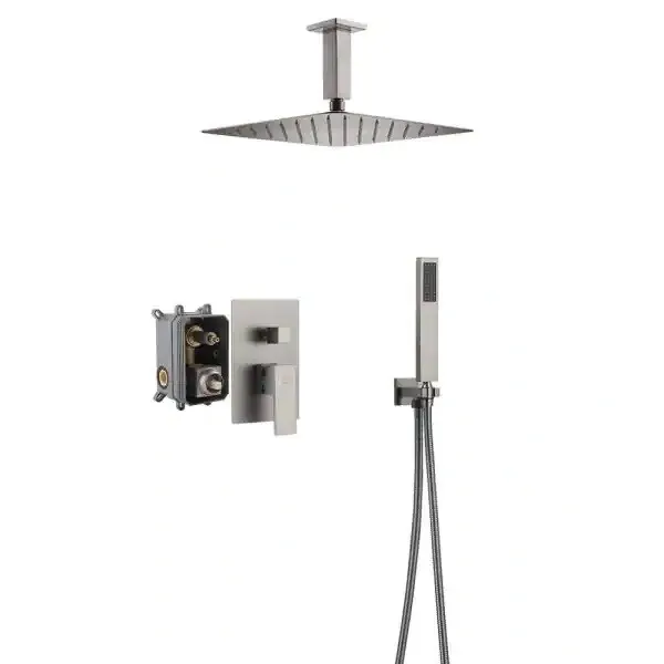 CASAINC 1-Spray Patterns with 10 in. Ceiling Mount Dual Shower Heads Brushed Nic